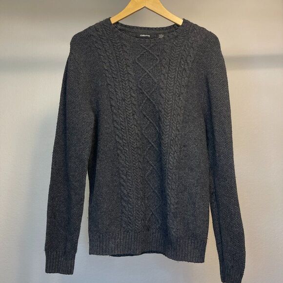 Claiborne Mens Gray Cable Knit Crew Neck Long Sleeve Sweater Large - Picture 1 of 6